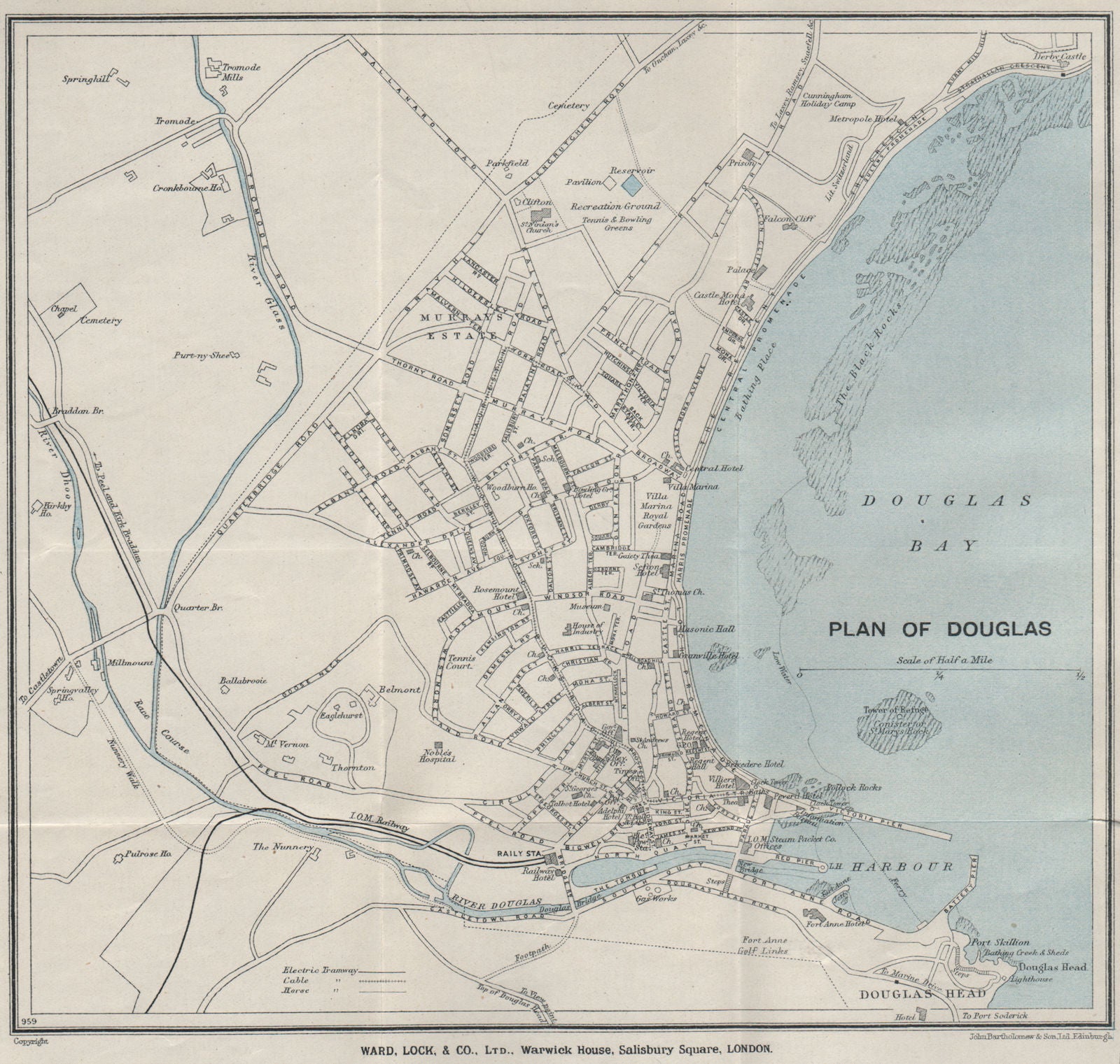 DOUGLAS vintage town/city plan. Isle of Man. WARD LOCK 1929 old vintage map